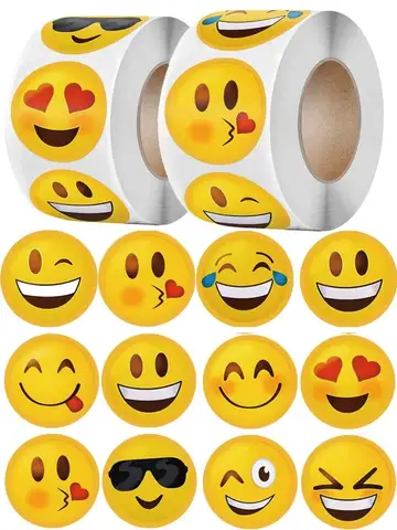 500Pcs/Roll Cartoon Funny Smile Face Expression Reward Stickers 8 Designs 2.5cm/1.0in Round For PC Pad Fridge Gift Diy Decor