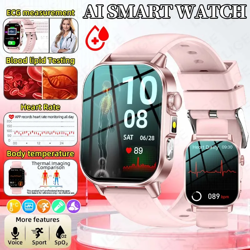 

2026 New AI Diagnosis Blood Lipids Uric Acid Body composition Test Smart Watch For Men ECG+HRV Bluetooth Call Health Smartwatch