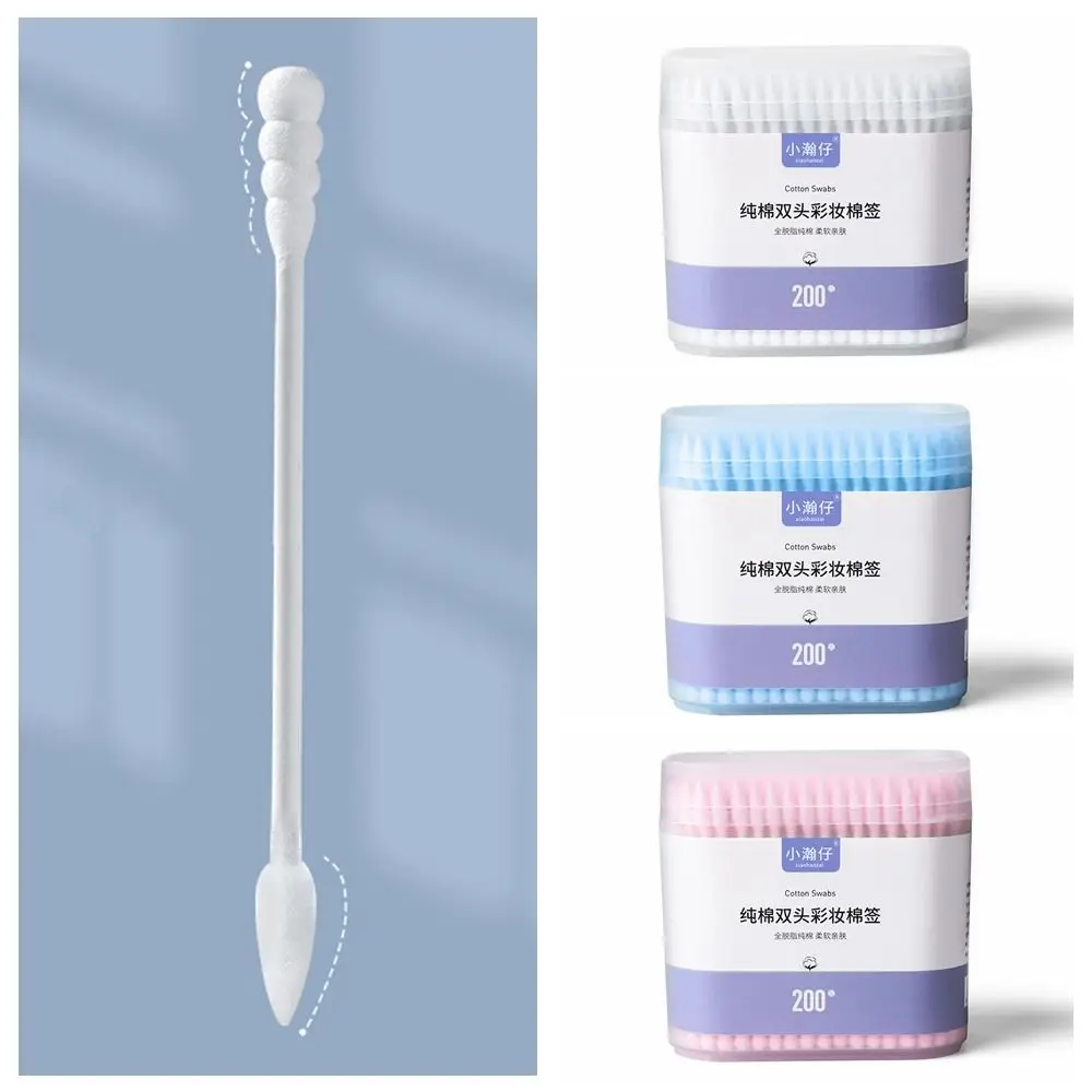 200 Pcs/Box Soft Color Makeup Remover Cotton Swabs Spiral Tip Sterile Double Head Cotton Swab Disposable Multifunction