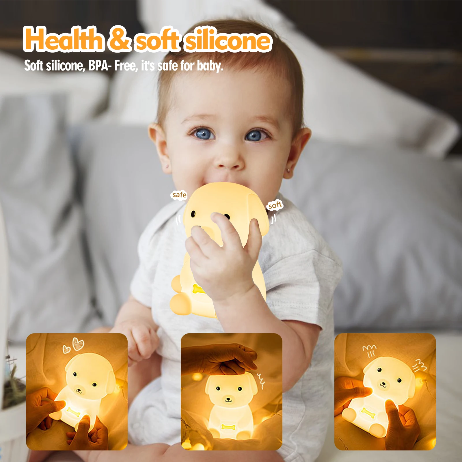 Cute Silicone LED  Puppy Night Light Animal Lamp Touch Sensor Dog Night Lamp Children Kid Bedside Bedroom Decor Birthday Gifts