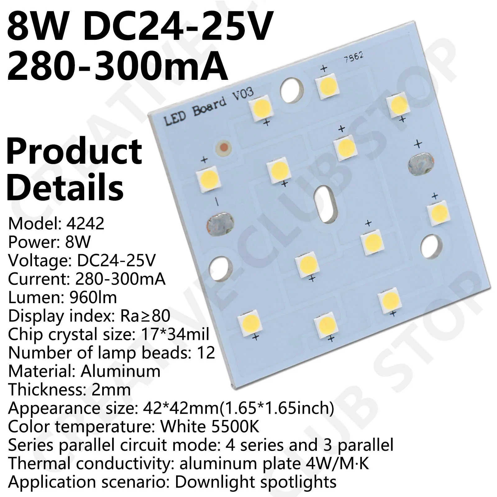 42*42mm SMD DC24V podświetlić lampę LED źródło światła 300mA uniwersalne koraliki do lampy 8W białe światło rozpraszające wysokiej temperatury