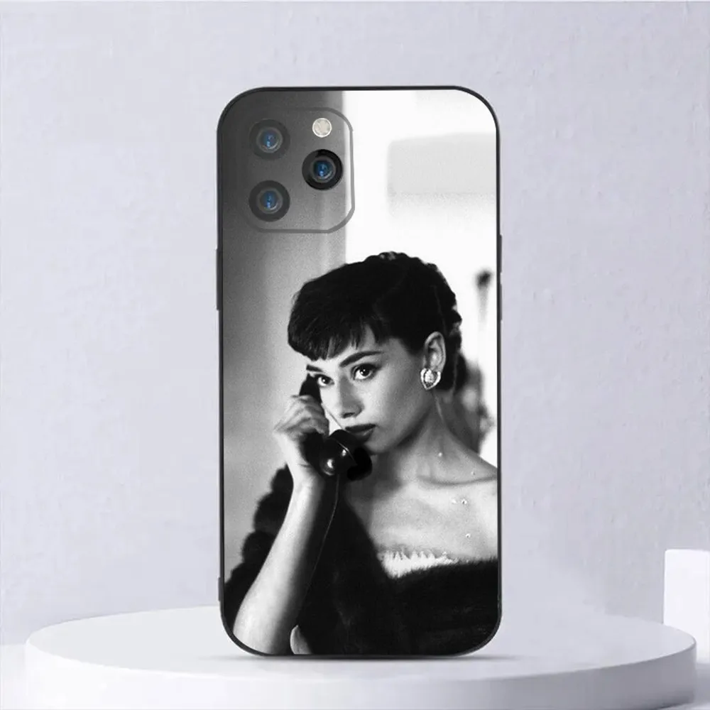 A-Audrey H-Hepburn Phone Case For iPhone15,14,13,12,11,Pro,Max,Plus,Mini,X,XS,XR,8,7,6,S,Plus,SE Soft Black Case