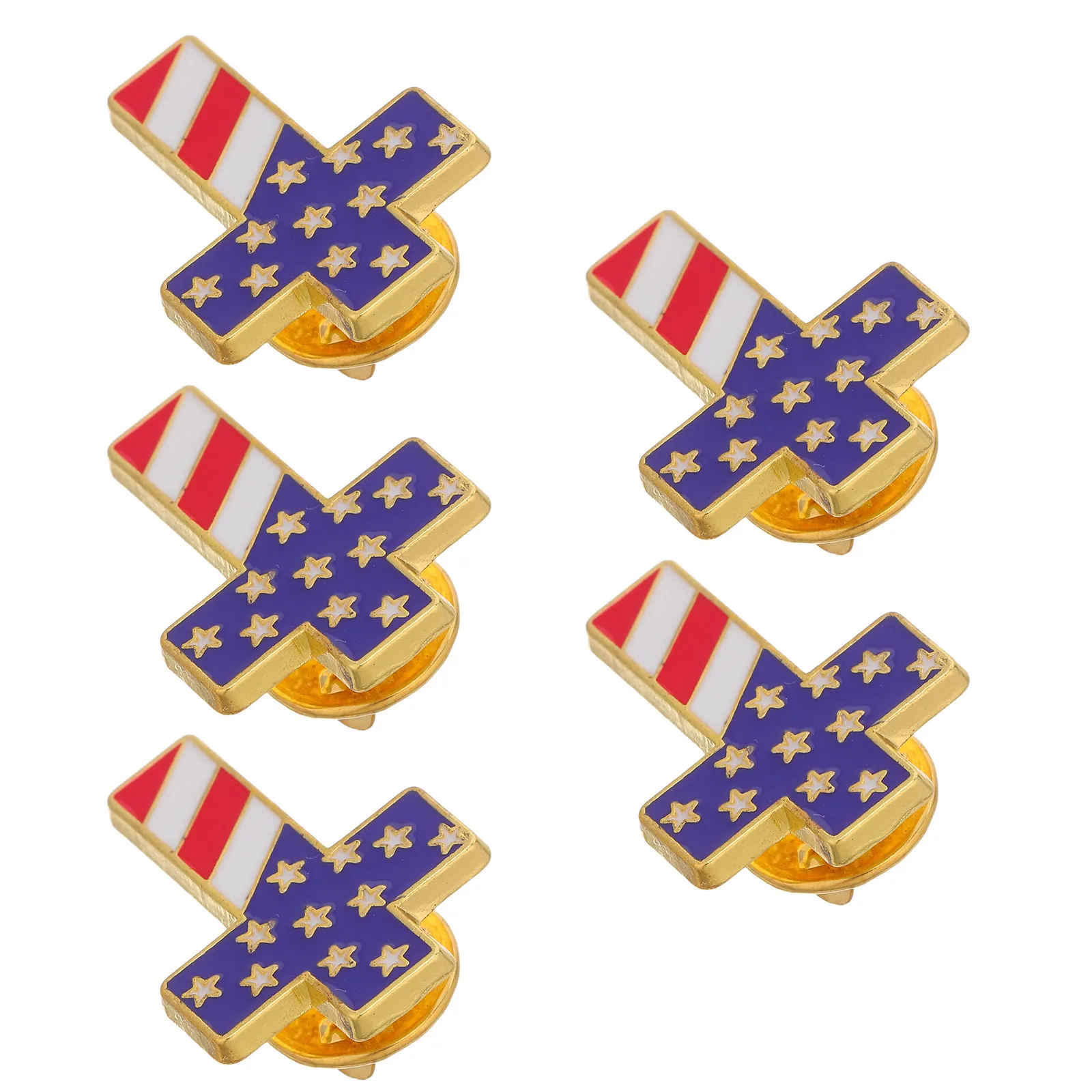 5Pcs Patriotic Cross Lapel Pin Usa Flag Religious Design Metal Badge for Veterans Independence Day Memorial Day Church Events