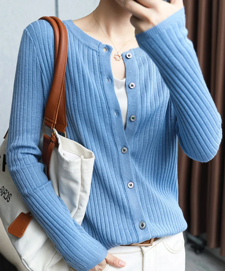 2023 New Autumn and Winter Cashmere cardigan sweater women O-Neck Long sleeved cashmere cardigan sweater women casual