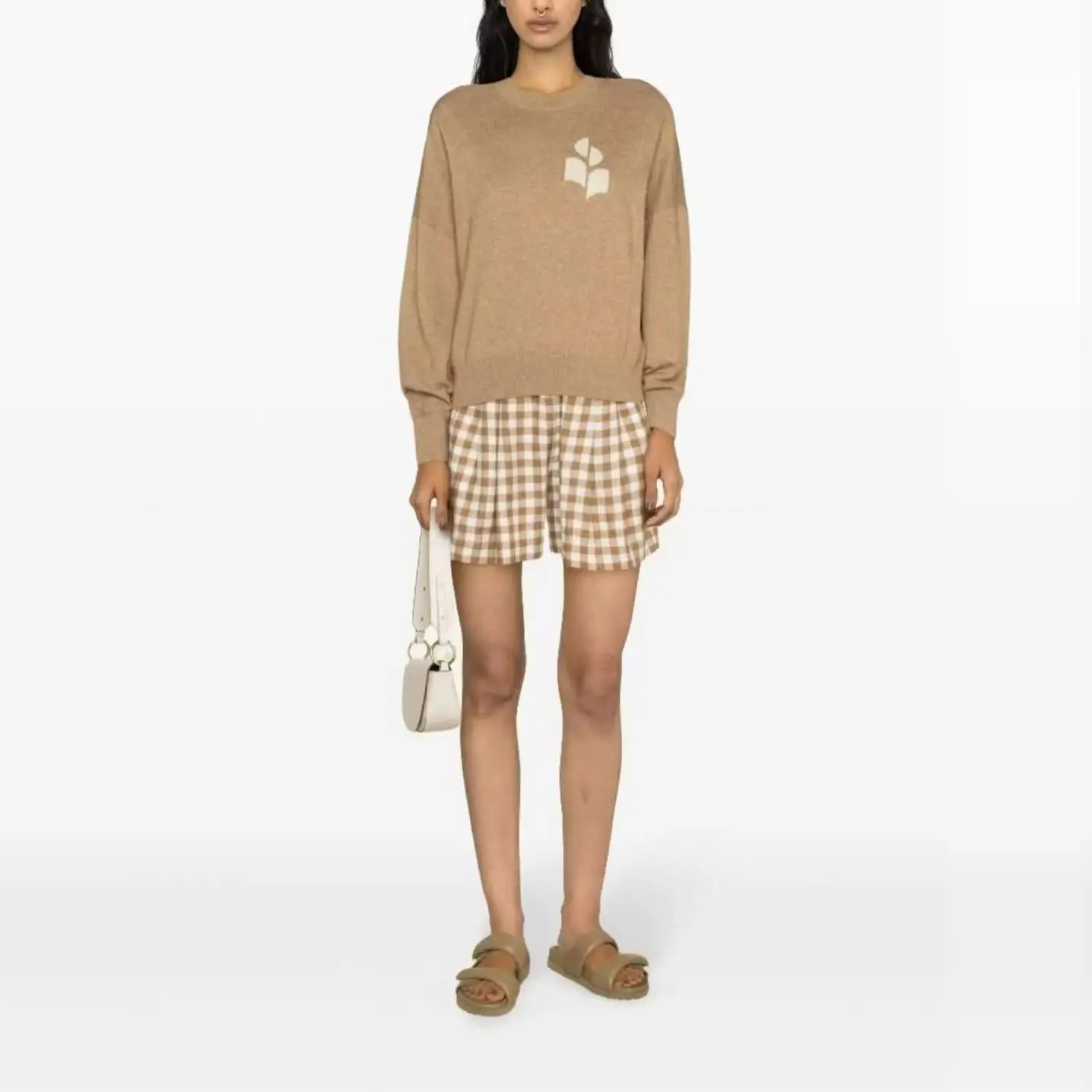 

Knitted Wool Cotton Blend Sweater with Embroidery round Ne Long Sve Casual Comfortable Fit Faionable Basic Sle