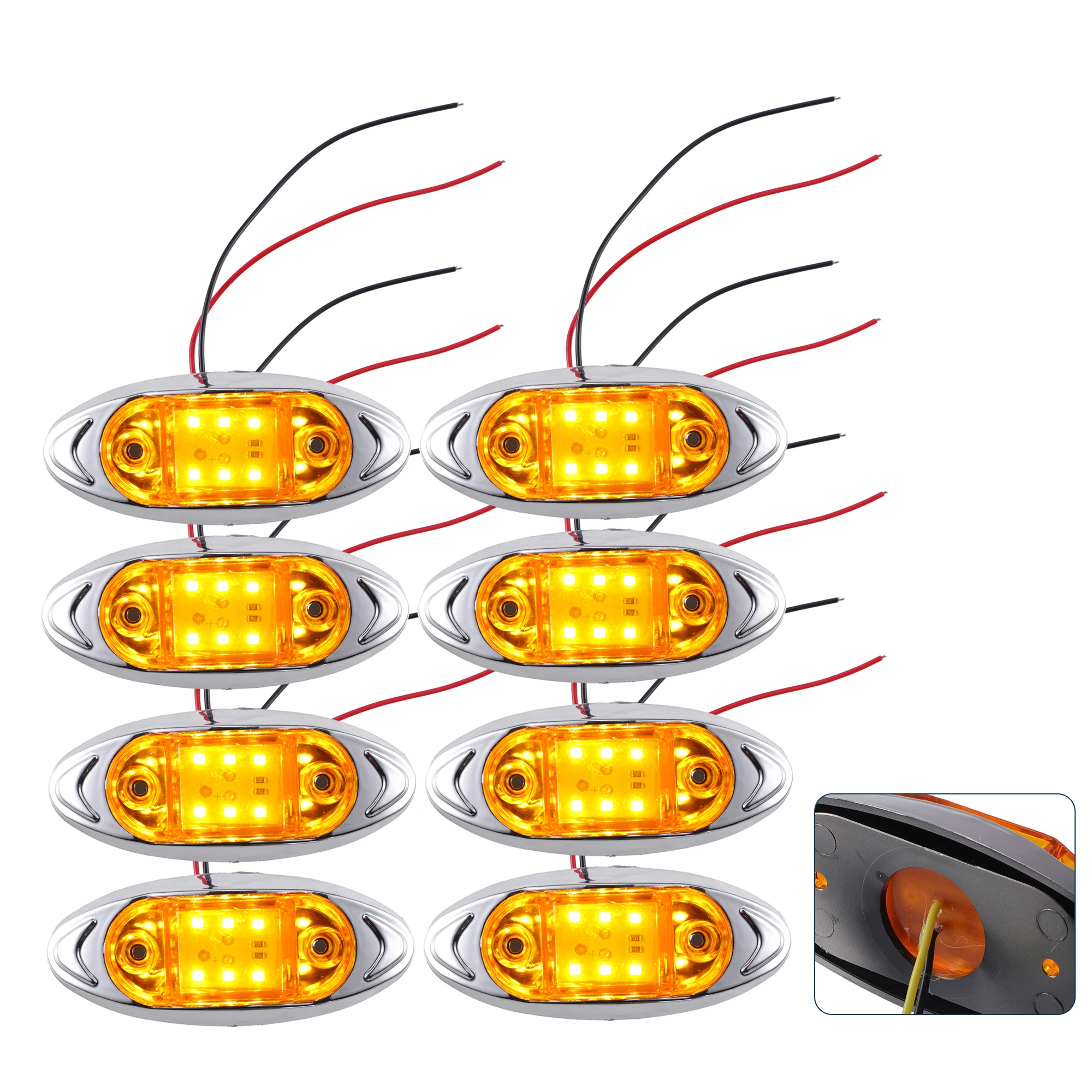

UXCELL габаритный фонарь для прицепа с хромированной рамкой, внешний овальный боковой габаритный фонарь, прочный светильник 1,85 дюйма, водонепроницаемый, IP67, 8 шт., желтый