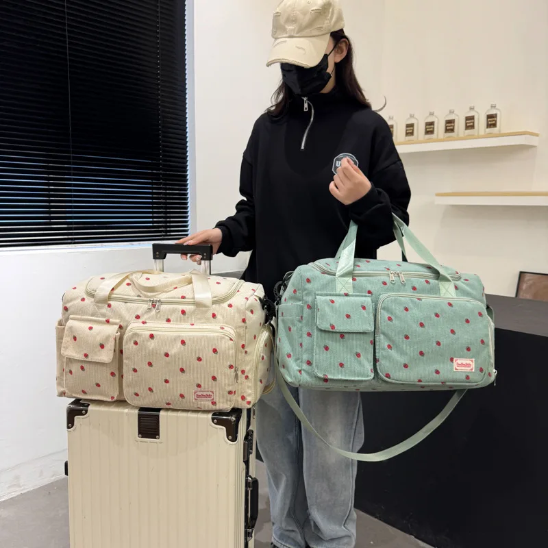 Cute Cartoon Strawberry Maternity Packages Bag Large Capacity Corduroy Baby Diaper Bag Fashion Durable Women Travel Storage Bag