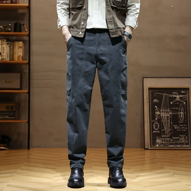 

Повседневные хлопковые мужские брюки, однотонные облегающие мужские брюки, новые весенне-осенние классические деловые брюки высокого качества для мужчин