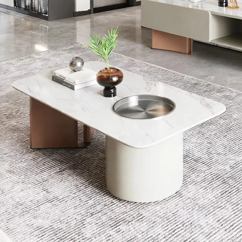 

#Modern Coffee Table With Microcrystalline Stone Top And MDF Base Stainless Steel Insert