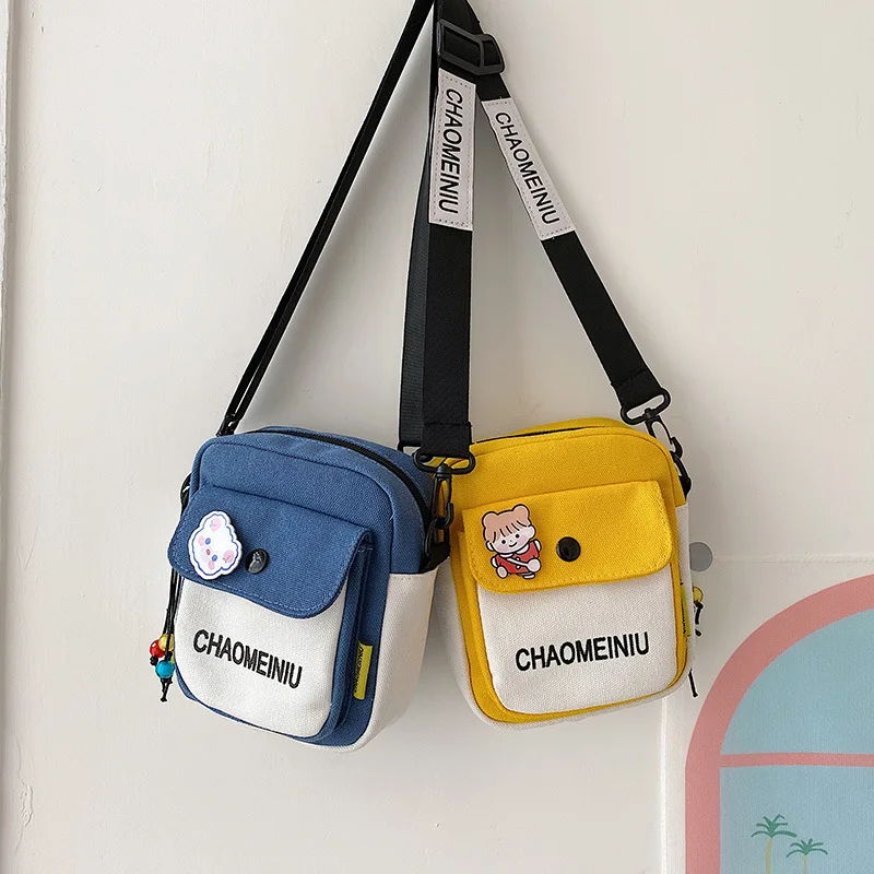 Cute Canvas Small Crossbody Bags for Women Student Youth Fashion Simple Shoulder Bags Ladies Mobile Phone Messenger Bag Purses