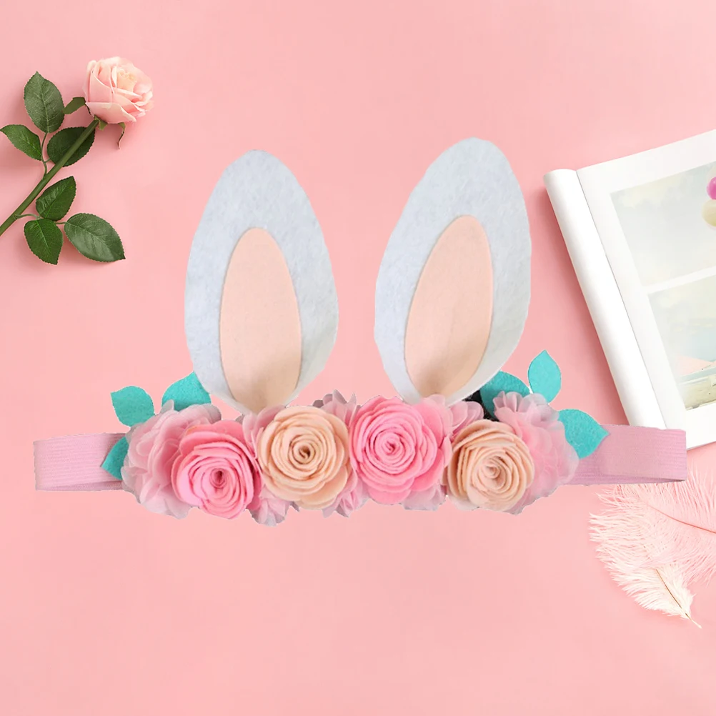 

Easter Rabbit Ear Headband Beautiful Flower Hair Girl Hair Accessory for Party Photo Performance (White)