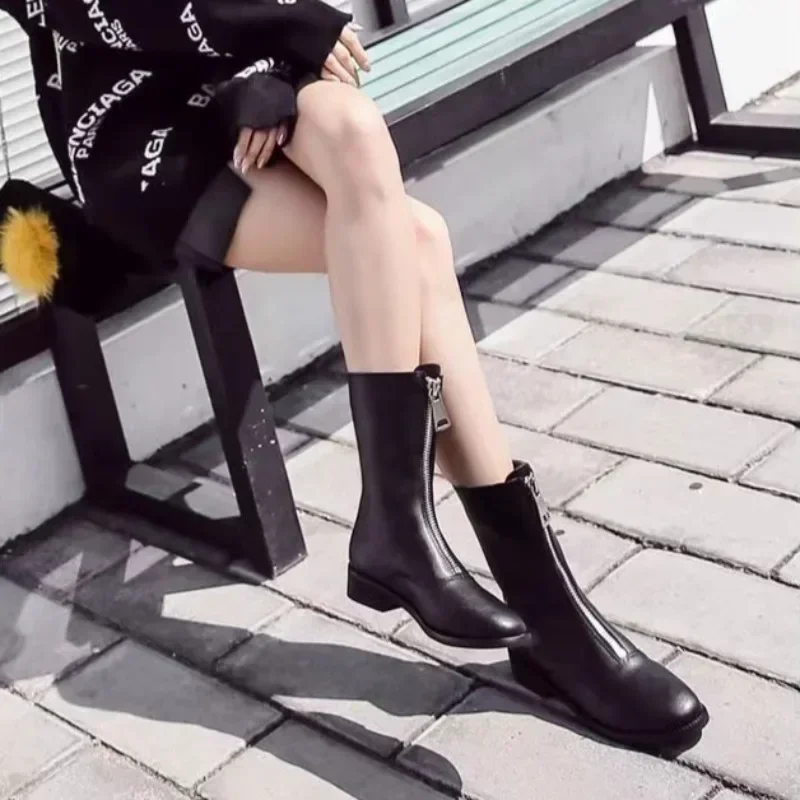 Fashion 2025 Round Toe Autumn Ladies Mid Calf Shoes Comfortable and Elegant Quality Large Size Warm Sale Women\'s Half High Boots