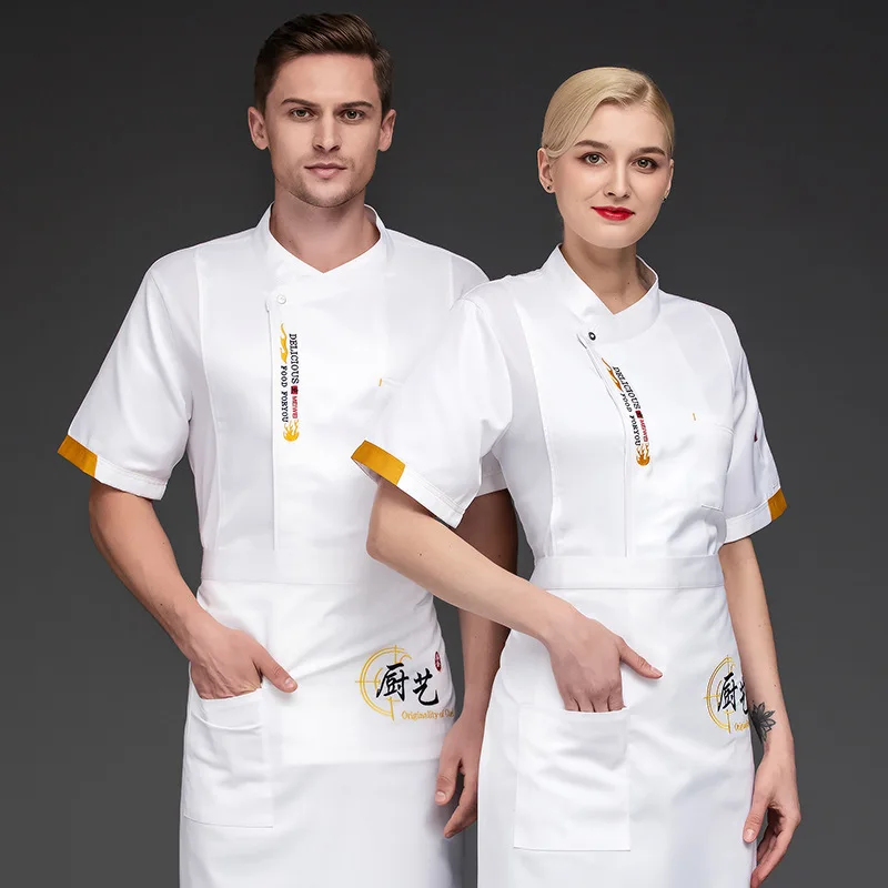 Costume d'été de Chef à manches courtes, uniforme de Restaurant, veste de cuisine d'hôtel, chemise de cuisine pour hommes, boulangerie café Bar, salopette de serveur pour femmes