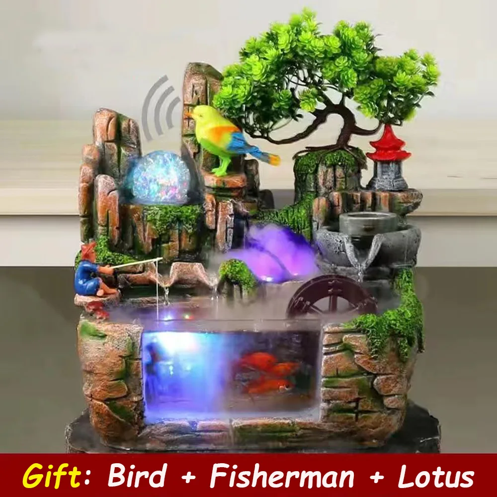 NONE Simulierte Landschaft Ornamente Aquarium Brunnen Wasserfall Restaurant Dekorationen Spray mit LED Licht Steingarten Aquarium 4