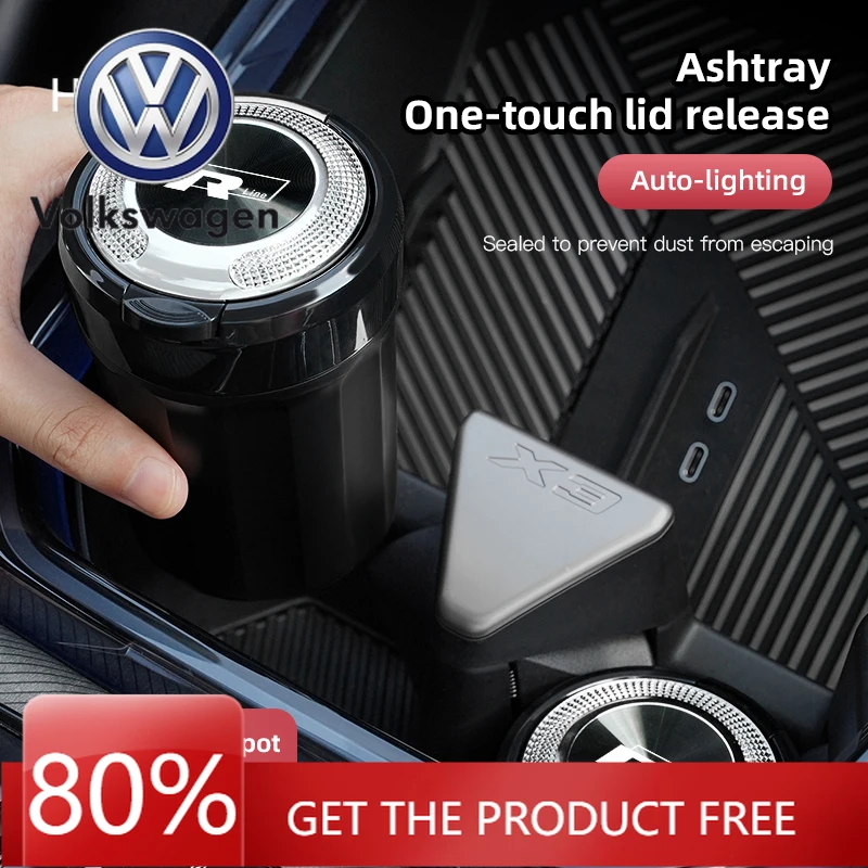 Портативная автомобильная светодиодная пепельница для VW Volkswagen Jetta MK5 Golf, керамический вкладыш, аксессуары для автоинтерьера для Volkswagen Rline GTI Pass