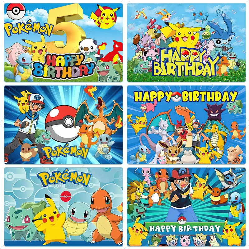 

Pokemon Kids Party Backdrop Customized Photo Background Cartoon Pikachu Birthday Party Decoration Vinyl Backdrop Studio Props