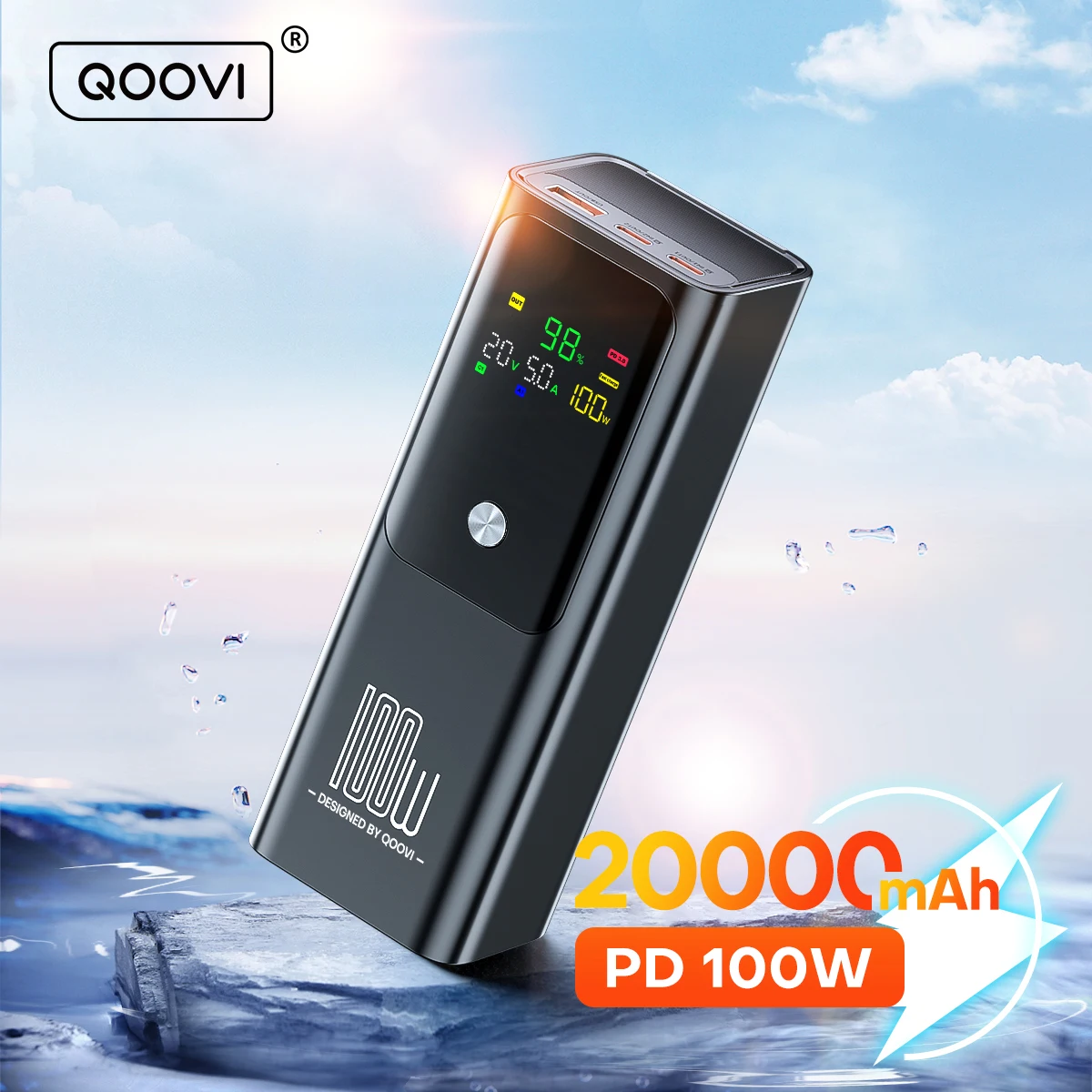 QOOVI PD 100W Power Bank 20000mAh External Battery Capacity Fast Charging Portable Charger Powerbank For Laptop iPhone Samsung