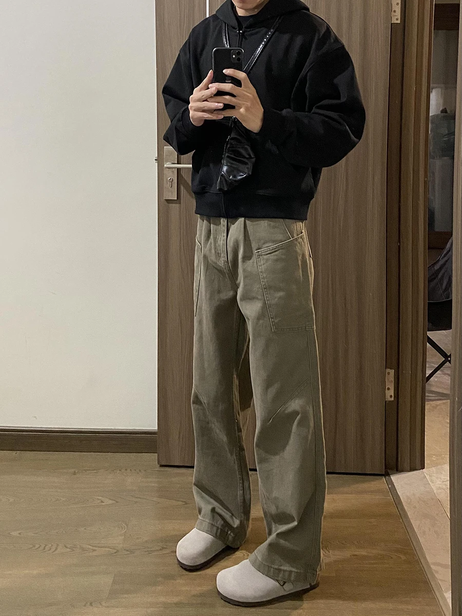 

Bury Waed Straight Leg Workwear Jeans Men's Autumn Winter American Retro Sle Casual Trousers High Waist Jeans