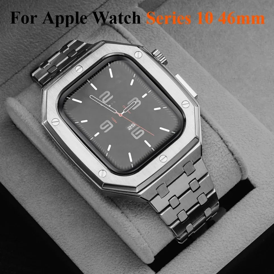

Роскошный комплект модификации из нержавеющей стали для Apple Watch 10, 46 мм, металлический корпус для iWatch серии 10, 9, 9, 7 6, 5 4 SE Band, комплект 46 мм