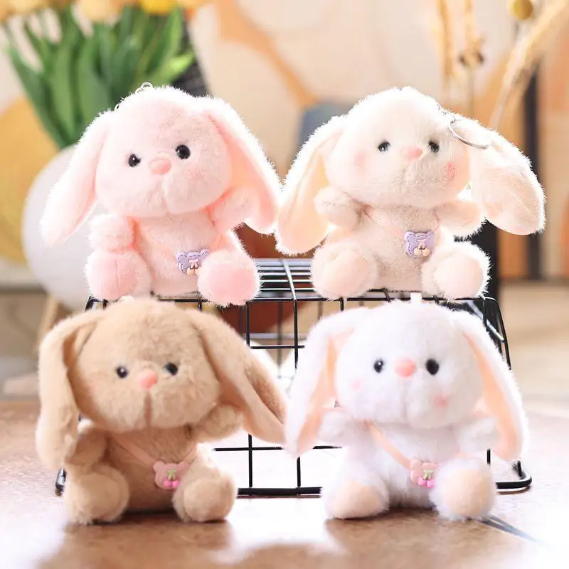 Coelho bonito chaveiro dos desenhos animados pequeno coelho boneca de pelúcia chaveiro macio brinquedo de pelúcia porta-chaves saco pingente mochila pendurado decoração