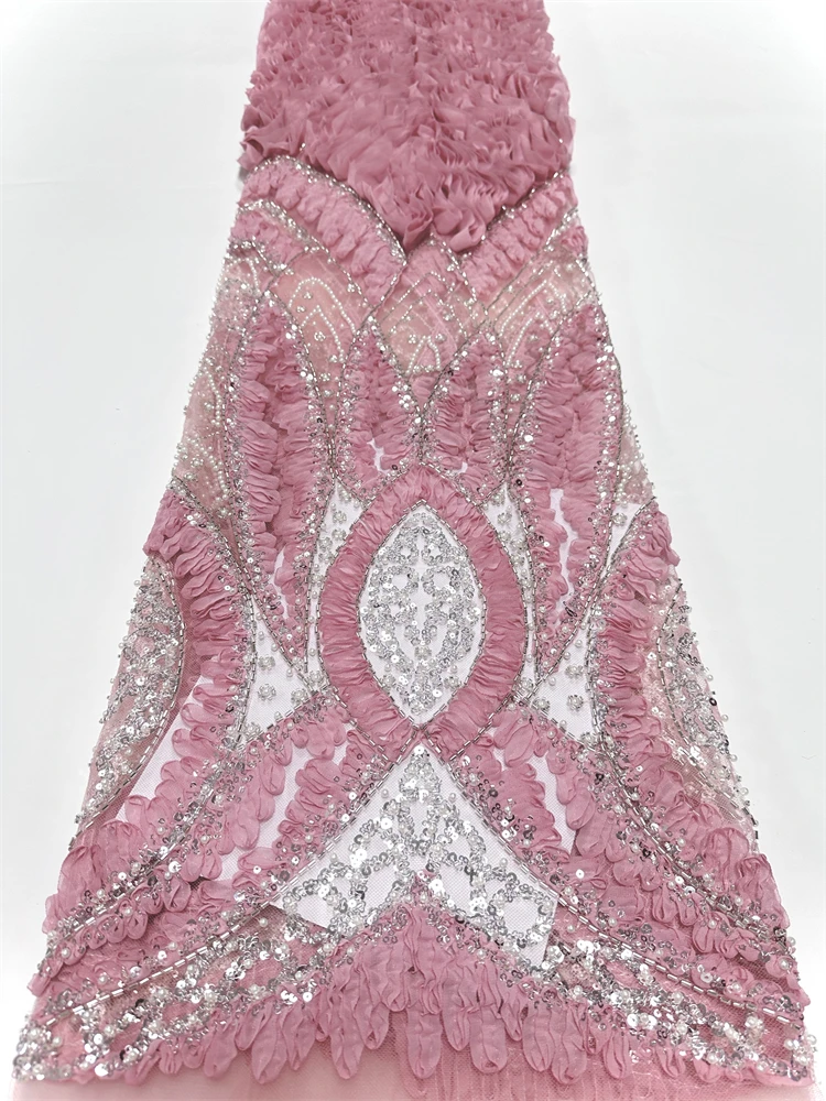 

African Beaded Lace Bridal Fabrics Luxury 2025 High Quality French Beads Nigerian Sequins Tulle Material For Wedding Party