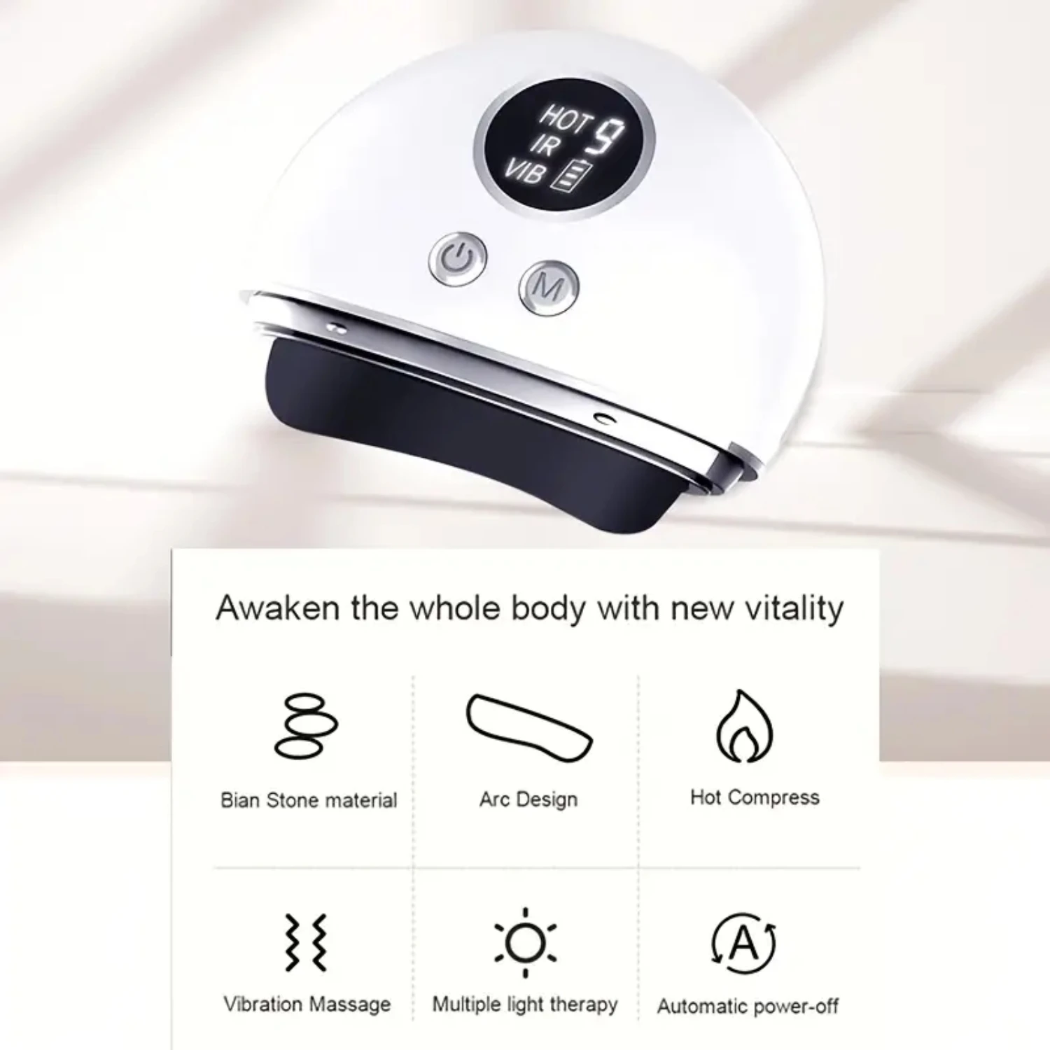 Included in this innovative Electric Anti-Aging Gua Sha Facial Massager is Heat Vibration Therapy and Red Light for effective Wr