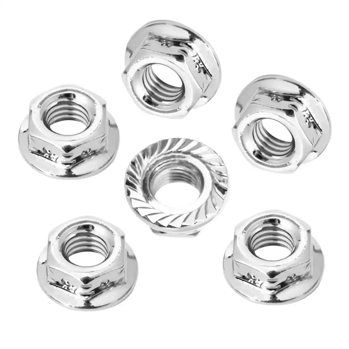 6Pcs Flange M6 Hex Nut Bolt Screw for Motorcycle Bicycle Silver Stainless Steel