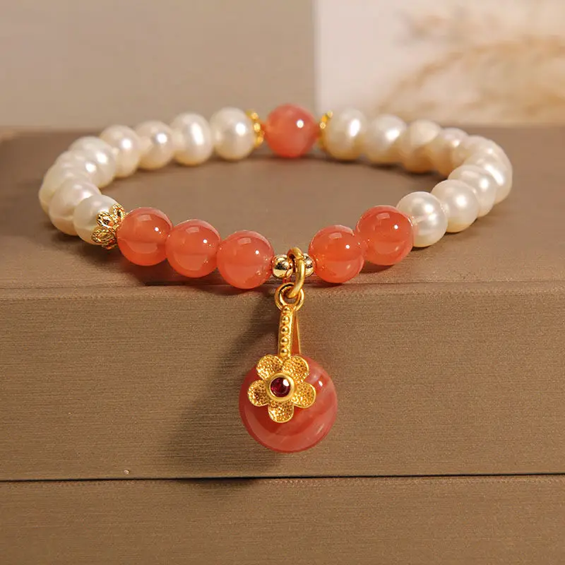 Natural Salt Source Agate Bracelet Female Niche Design Safe Buckle Fresh Water Pearl Hand String Ins Gifts For Girlfriends