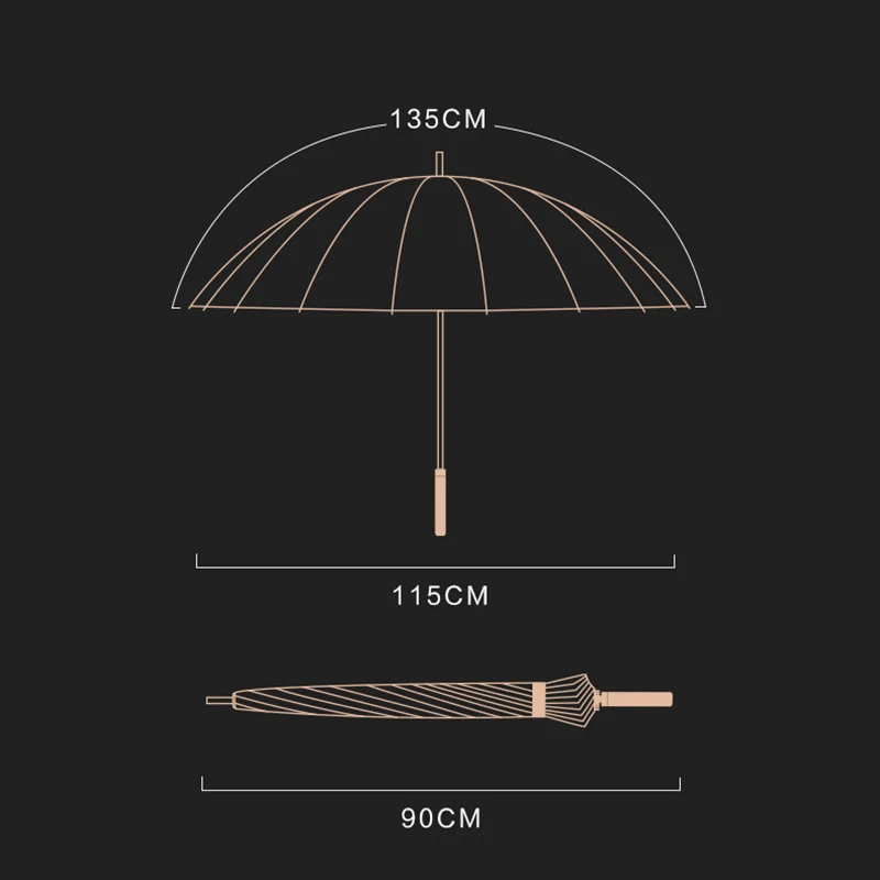 24K Windproof Long Umbrella Rain Women Simple Colors Golf Men Umbrella Leather Handle Big Umbrella Paraguas Guarda Chuva