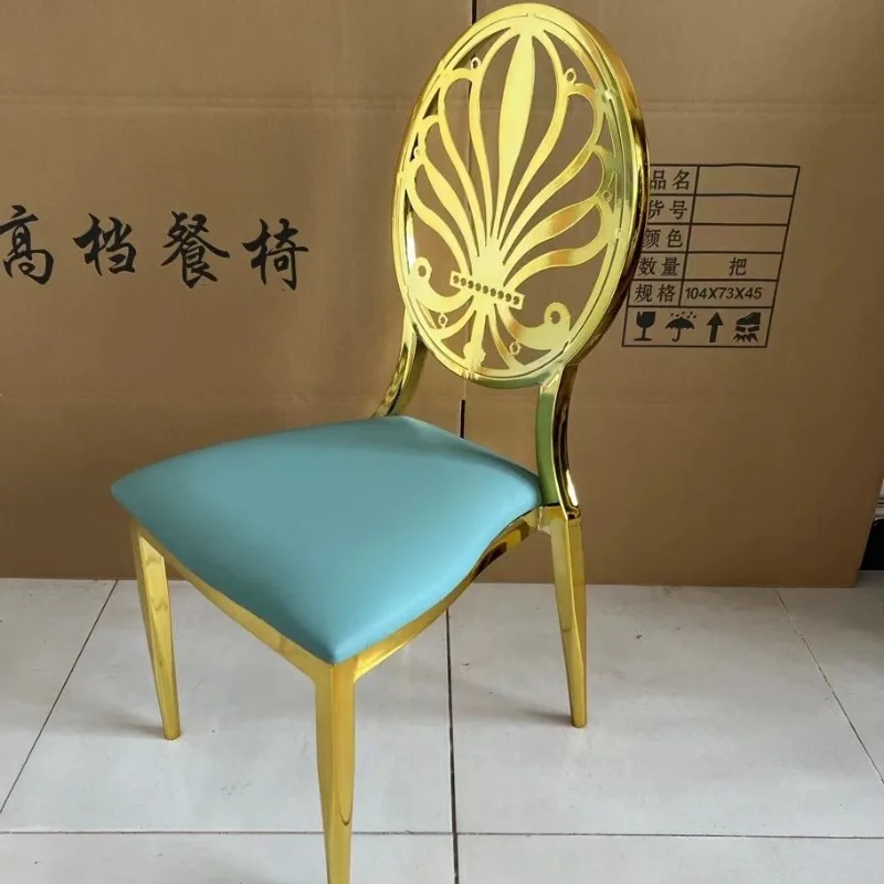 

European hotel restaurant banquet wedding hall stainless steel backrest hollow stool chair