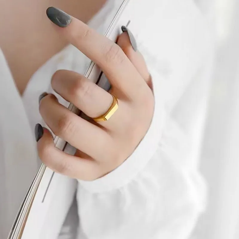 Classic Smooth Flat Top Signet Men's Punk Rings Cool Individuality Geometric Square Signet Ring for Lovers Wedding Band Jewelry