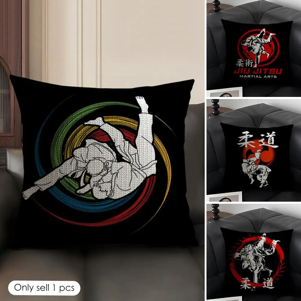 Sports Judo Martial Arts Cushion Cover Linen Double-Sided Printing Throw Pillow Cover for Sofa Living Room Home Decor Gift