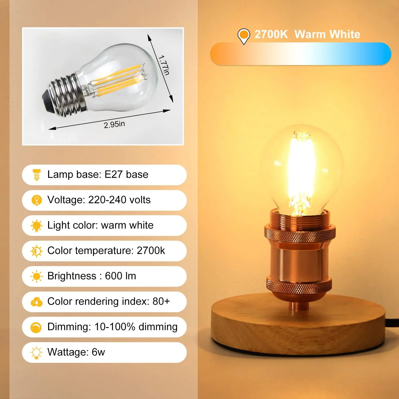 Led Filament Edison Lamp E27 G45 Mini Globe 4W 6W Dimbare Vintage Led Lamp 2700K Warm Wit Voor String Gloeilamp