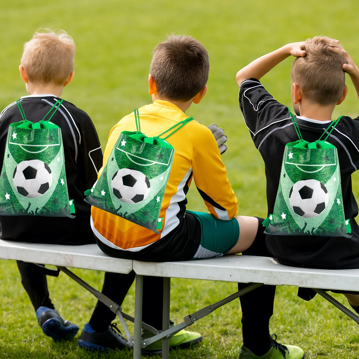 1/2pcs Football Party Non-woven Gift Bags Soccer Drawstring Backpack Kids Boys Sport Football Theme Birthday Party Decorations