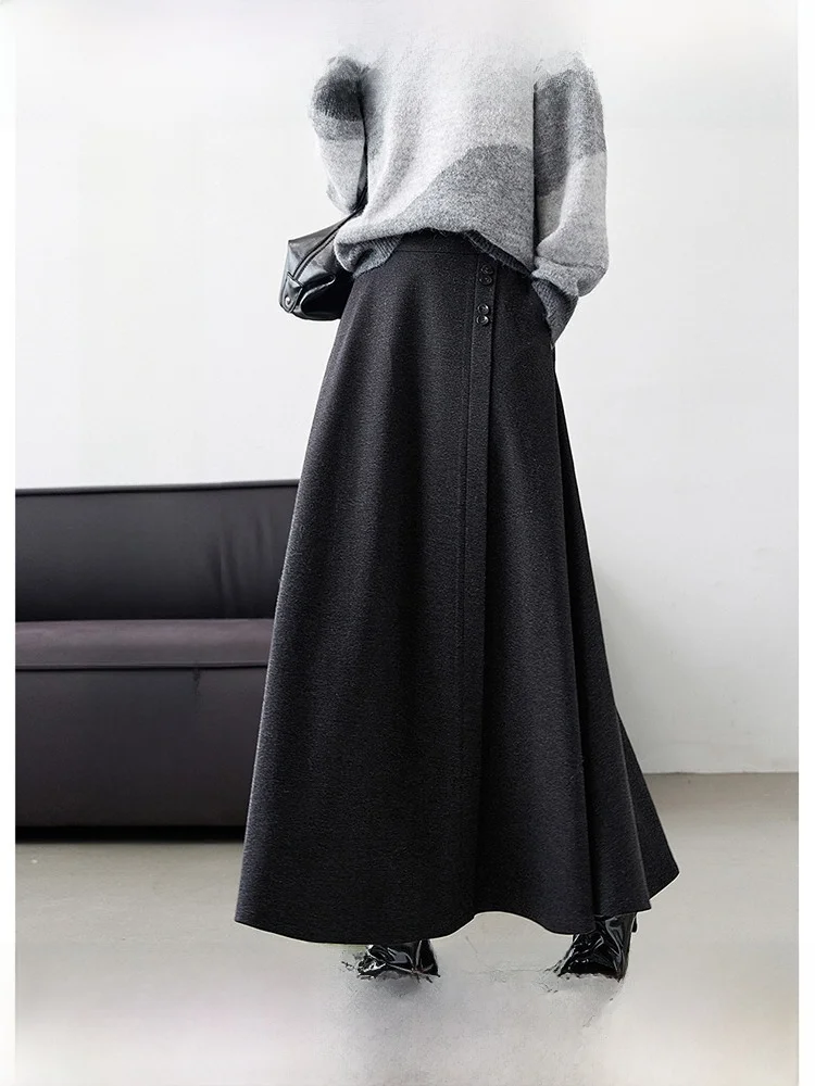 

Юбка-трапеция с высокой талией, асимметричная длинная юбка, женская осенняя новинка, струящаяся юбка А-силуэта, модная и элегантная.