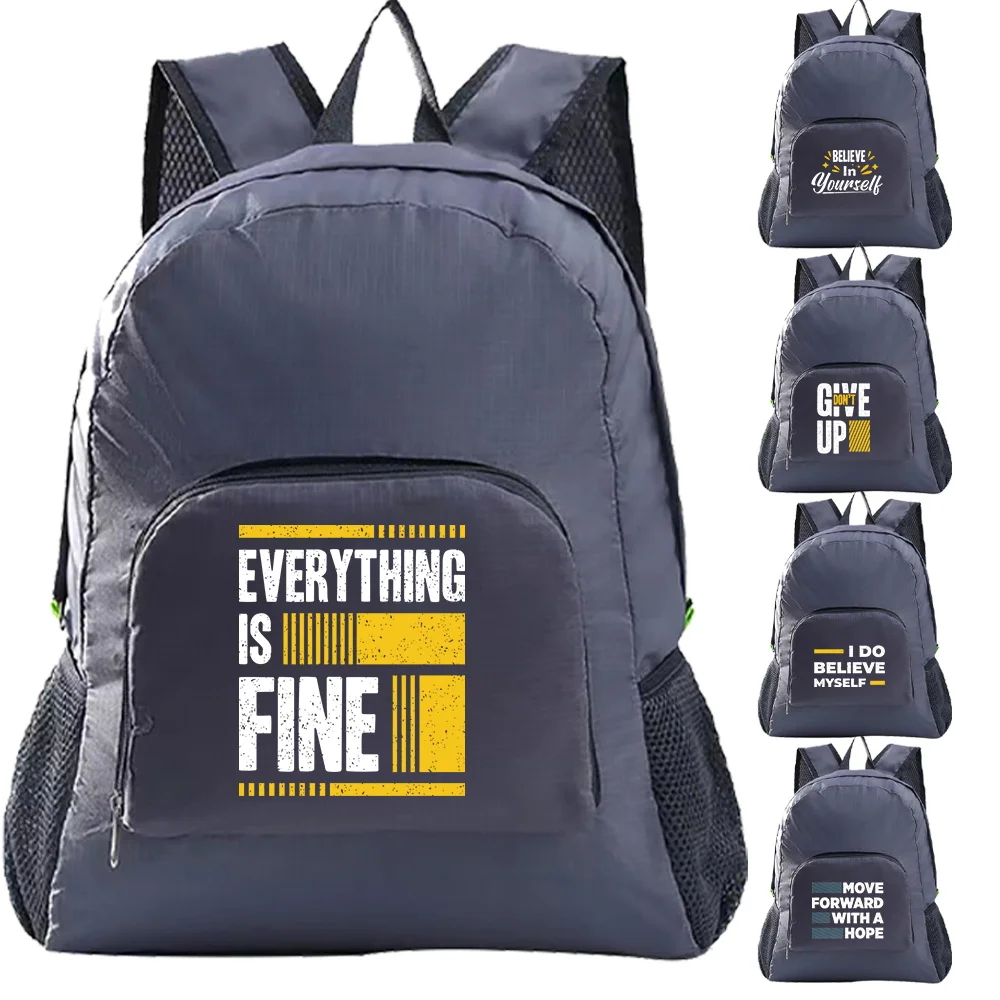 Outdoor Sports Lightweight Folding Backpack Travel Pocket Backpack Phrase Letter Printed Folding Storage Backpack for Men Women