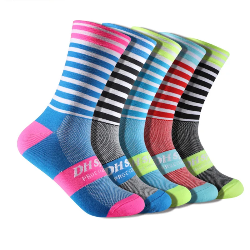 Stripe Cycling Socks Elastic Fit Professional Cycling Comperssion Sports Socks Healthy Comfortable Improve Muscle Strength