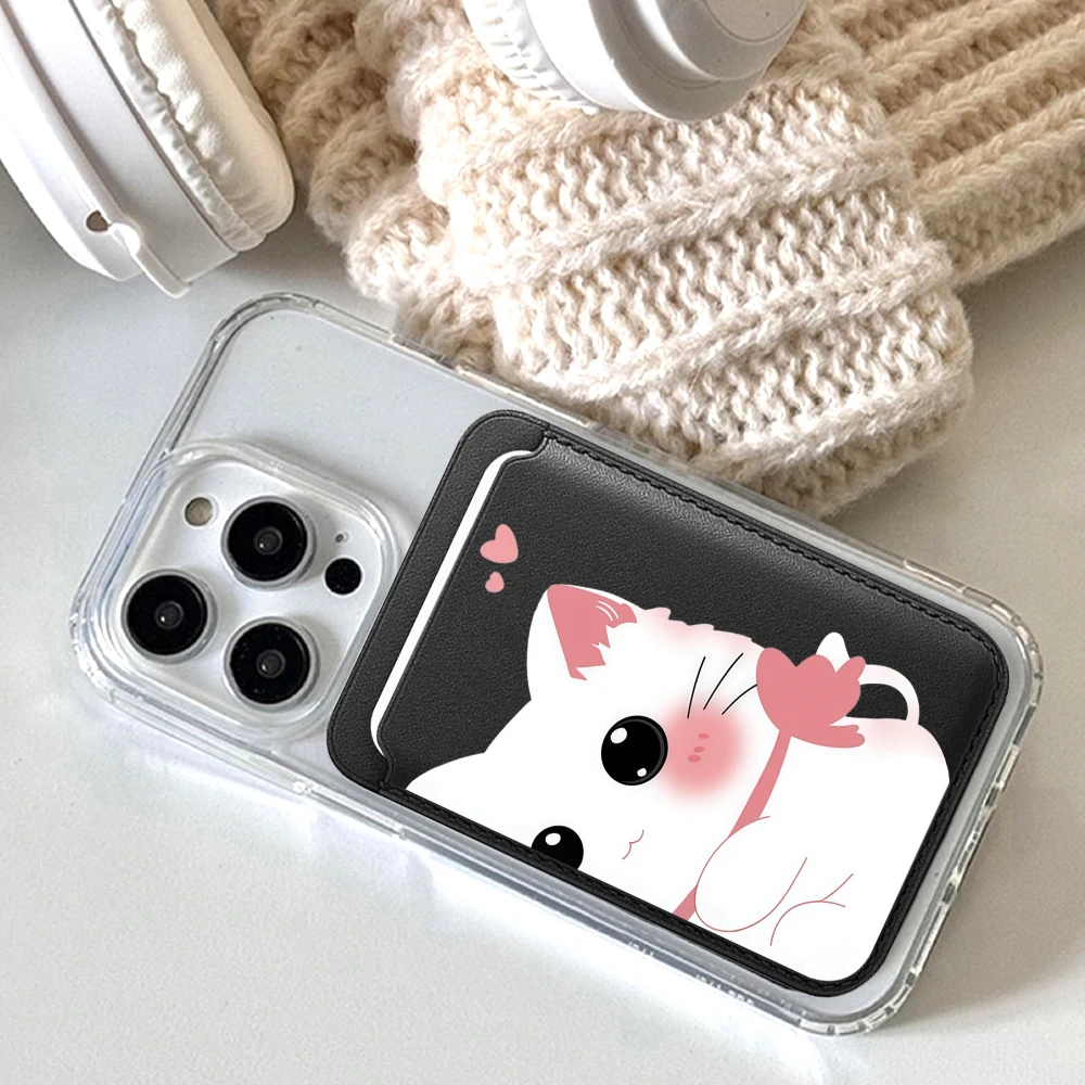 Elegante Katzen-Leder-Kartenhalter-Handyhülle für Magnetische Hüllen, Geeignet für alle iPhone Magsafe-Karten-Handy-Rückseiten-Taschen – Detail 4