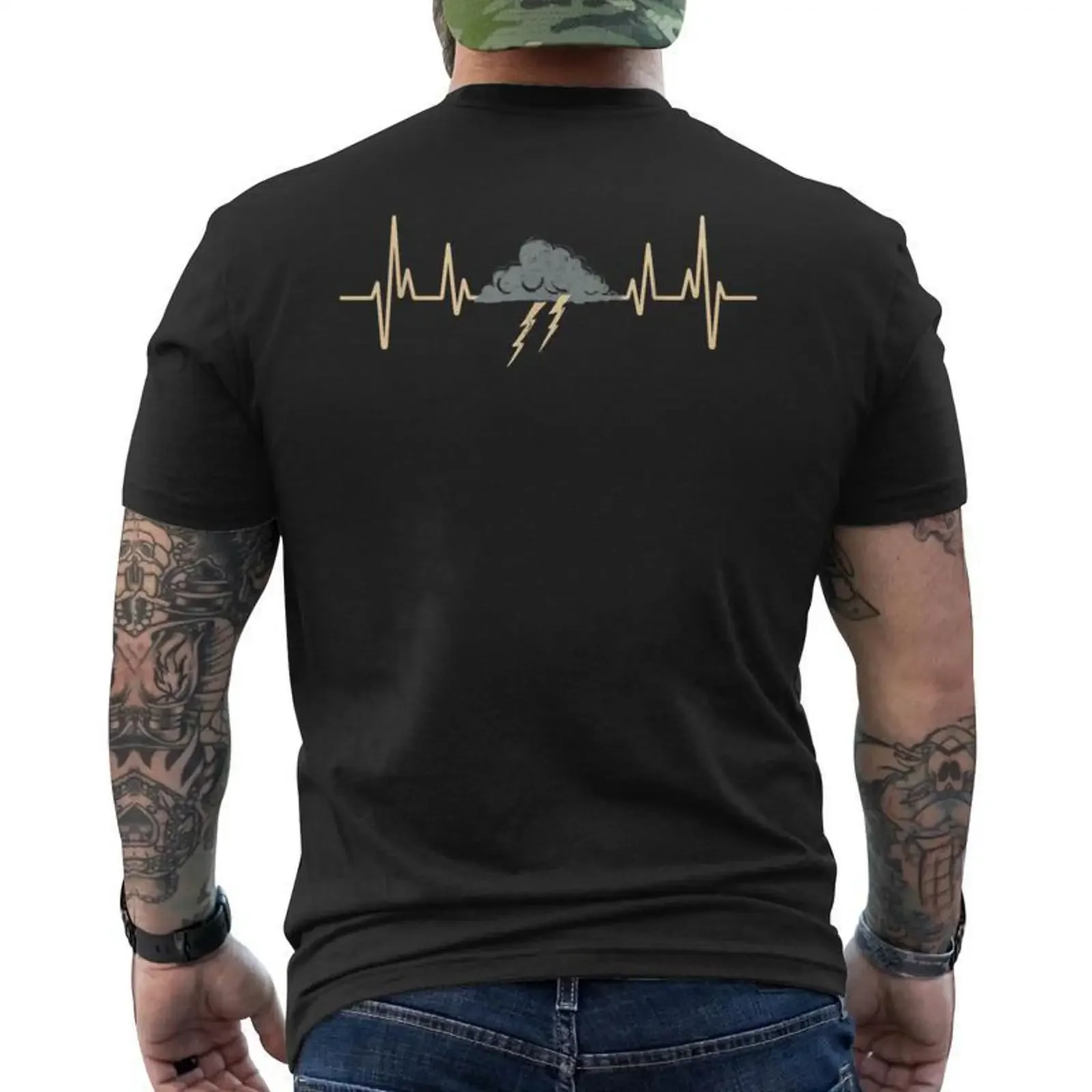 T-shirt homme imprimé au dos « Battement de Cœur Orage » – Humour du chasseur d'orage – Cadeau vintage délavé et élégant – Style décontracté