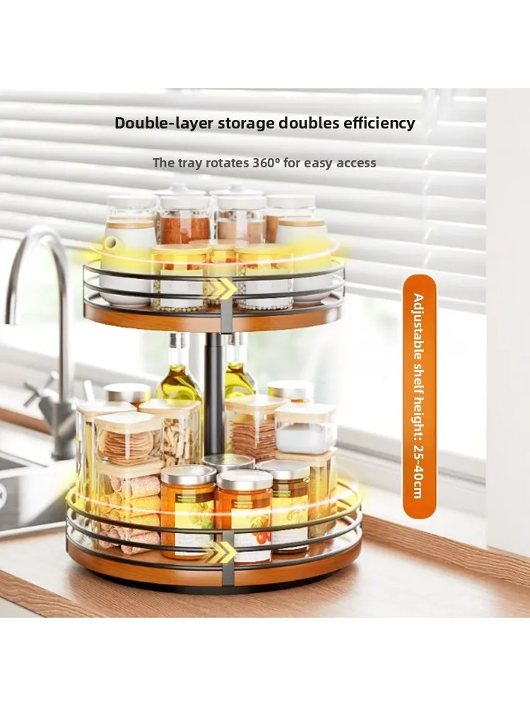 

Kitchen Rotating Spice Rack Storage Box Countertop Multi-Function Organizer Universal Home Use Easy to Clean Carbon Steel