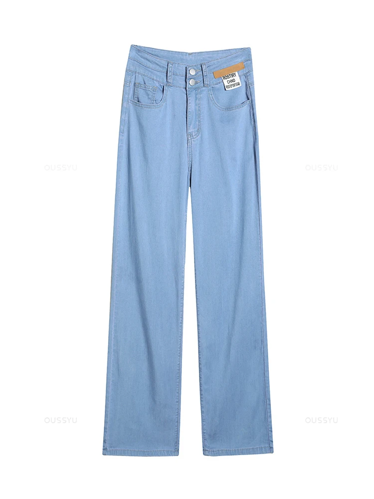 Jean en tissu Lyocell naturel doux pour femme, pantalon en denim fin, baggy, jambe large, taille haute, décontracté, fjFemale, taille 25-32, été