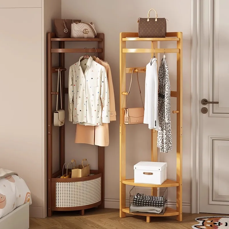 Floor-standing coat rack is sturdy and load-bearing, corner storage rack, dirty laundry basket, multifunctional wall corner ward