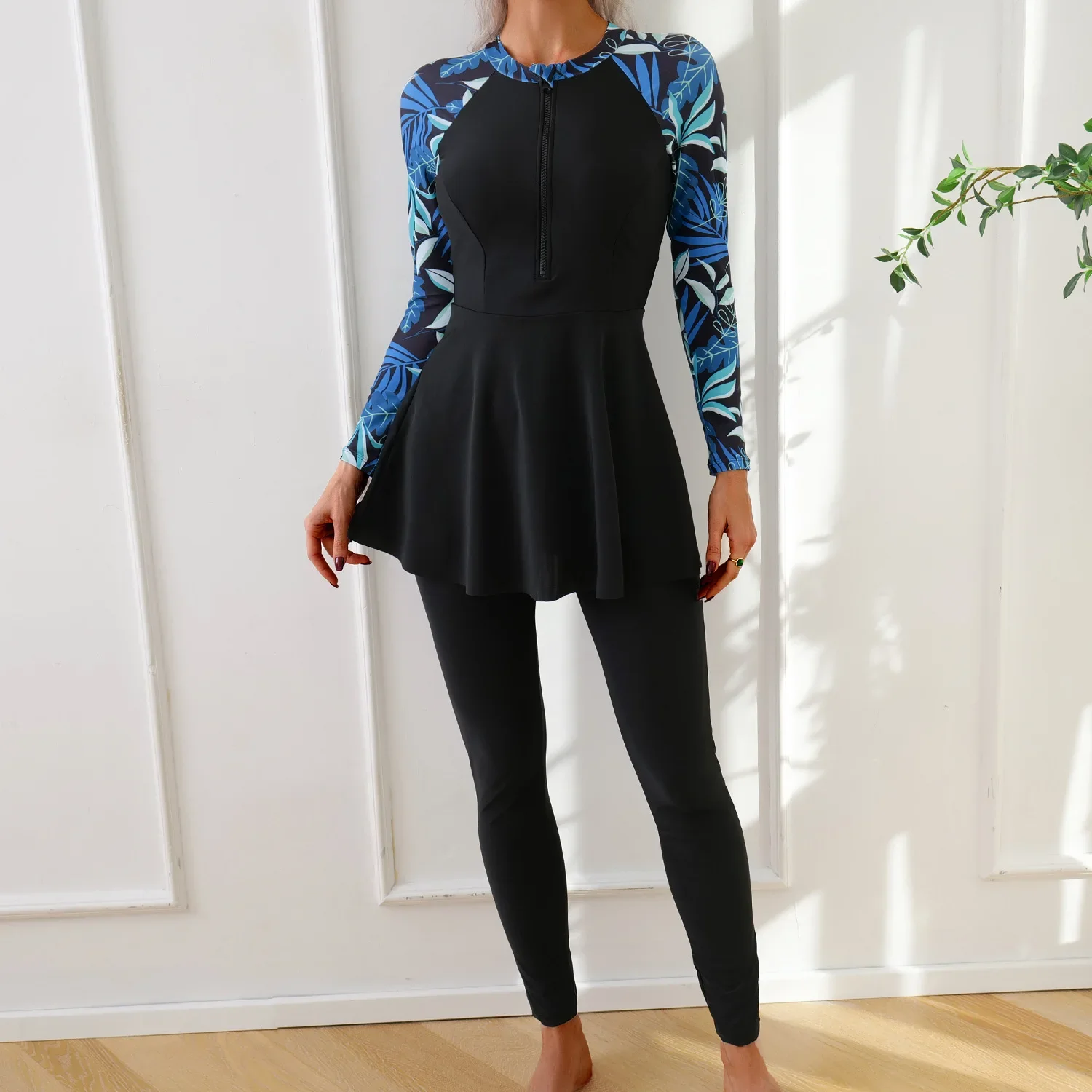 

Print Muslim Modest Swimwears Women Swimsuit Zipper Burkini Full Cover Islamic Long Sleeve Swimming Suit For Woman Bathing Suits