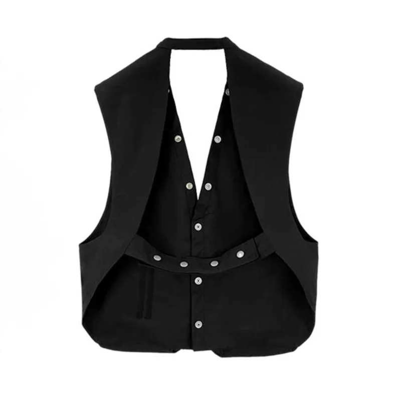 HKSH Women Waistcoat Vintage Safari Style Dark Zippers Buttons Multi-Pocket High Street Sleeveless Trendy Niche Tank Top HK26836