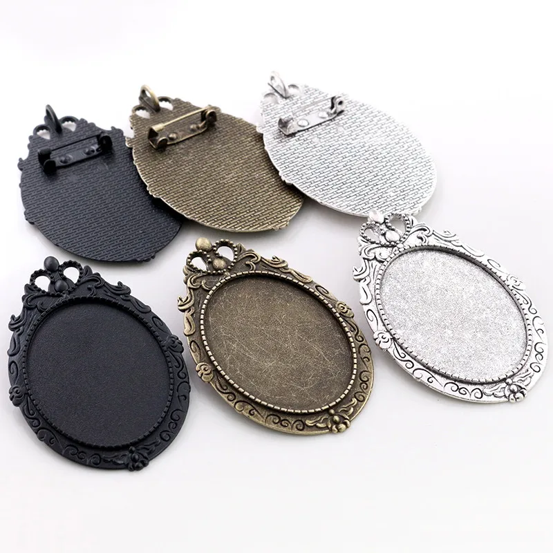 New Fashion  5pcs 30x40mm Inner Size Antique Silver Plated Gold Color Bronze Black Pin Brooch Simple Style Base Setting Pendant