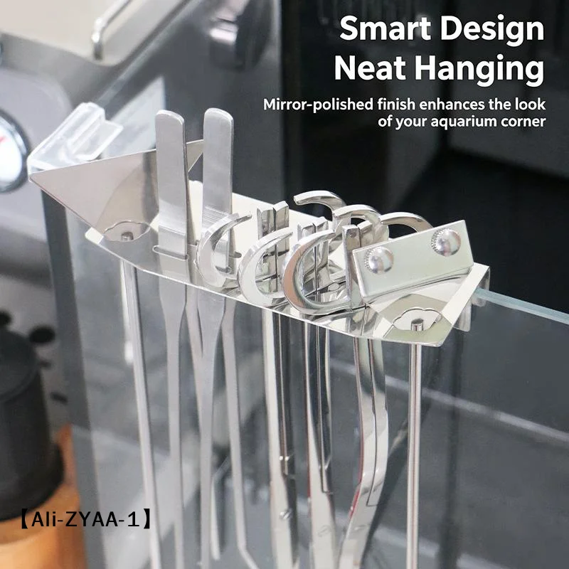 【A】Stainless Steel Aquarium Cleaning Tools Holder Wall Mounted Fish Tank Aquascaping Tool Organizer