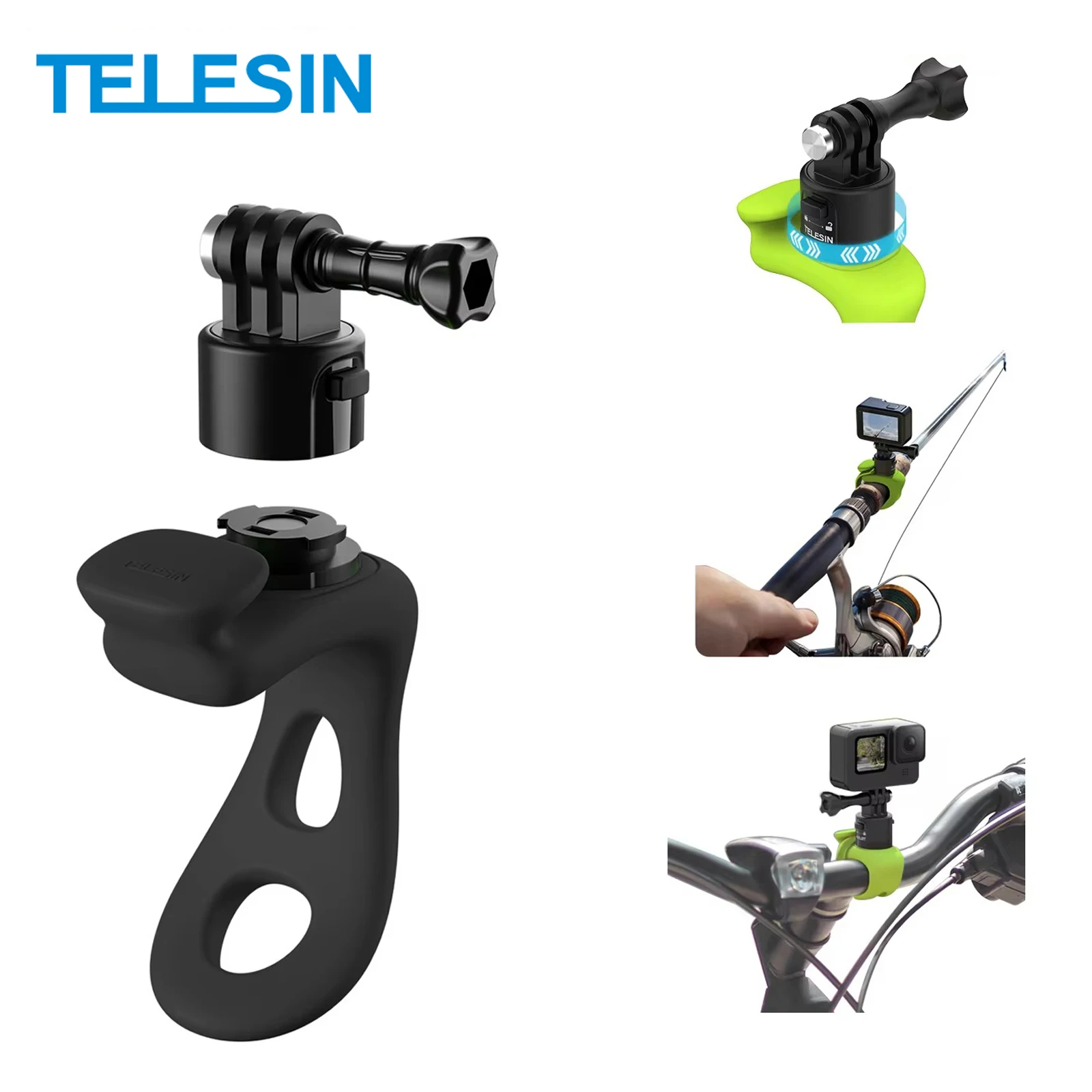 Telesin suporte macio ajustável de silicone, montagem de liberação rápida para câmera gopro 13 12 11 10 9 dji action 5pro 4 insta360 x5 acepro