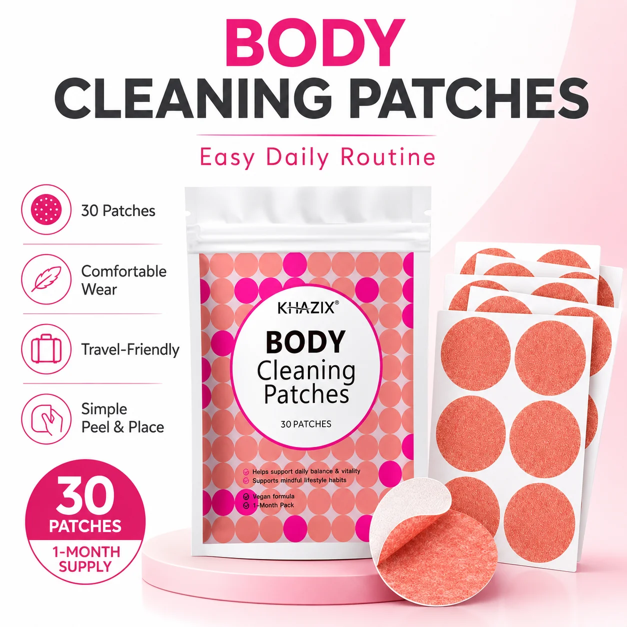 30Pcs Energy Patches Natural Ingredients Vegan Friendly Daily Energy Boost Patch Portable Body Stickers for Work Travel Sports