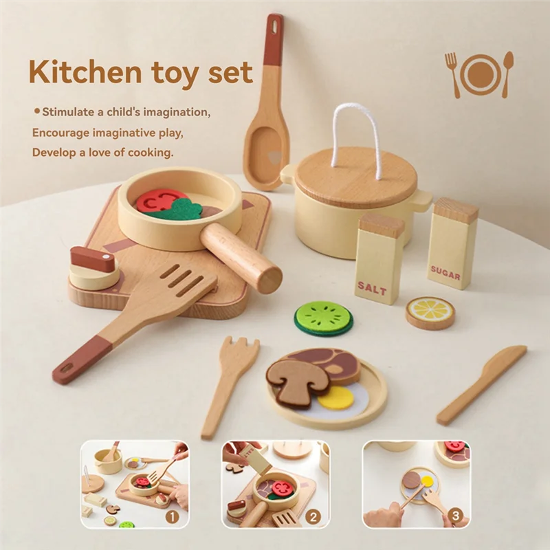 BEDW-Montessori Kinderspeelhuis Keukenset Houten Groentepot Model Pretend Houten Keuken Spelen Koken S
