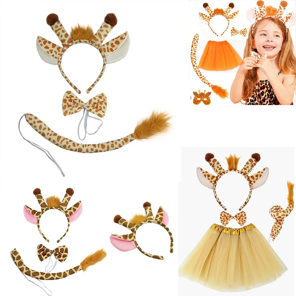 Giraffe Costume Accessories Farm Animal Dress up Headband Skirt Tutu Tail Cosplay Props